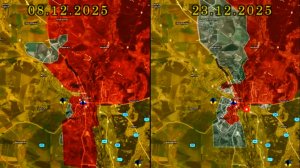 Карта боевых действий в районе города Купянск с 8 по 23 декабря 2025 года