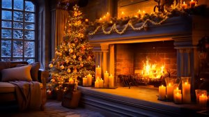 🎄 Уютный рождественский камин 🔥 Тёплый вечер со свечами и джазом