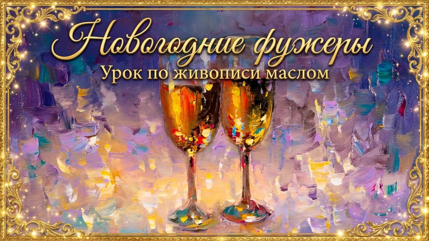 Новогодние фужеры маслом | Пишем фужеры с шампанским и праздничными бликами смотреть онлайн