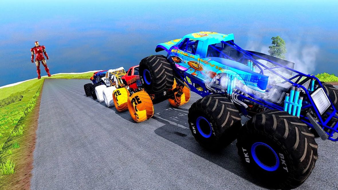 МУЛЬТИКИ ПРО МАШИНКИ Эпические прыжки и столкновения на скоростном монстр-траке Beamng Drive #107