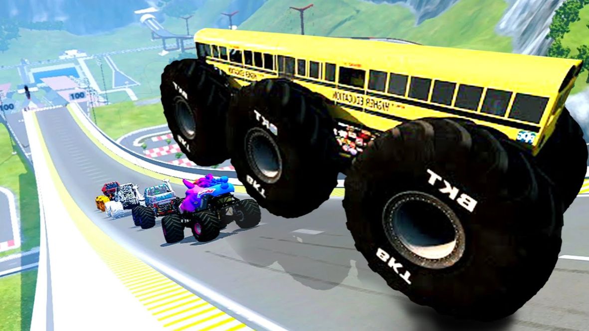 МУЛЬТИКИ ПРО МАШИНКИ Эпические прыжки и столкновения на скоростном монстр-траке Beamng Drive #104