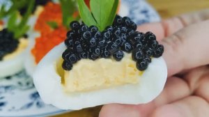 Фаршированные яйца с икрой - как сварить яйца, чтобы они почистились идеально🐣