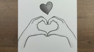 Простые рисунки карандашом — Как шаг за шагом нарисовать руку, показывающую знак сердца