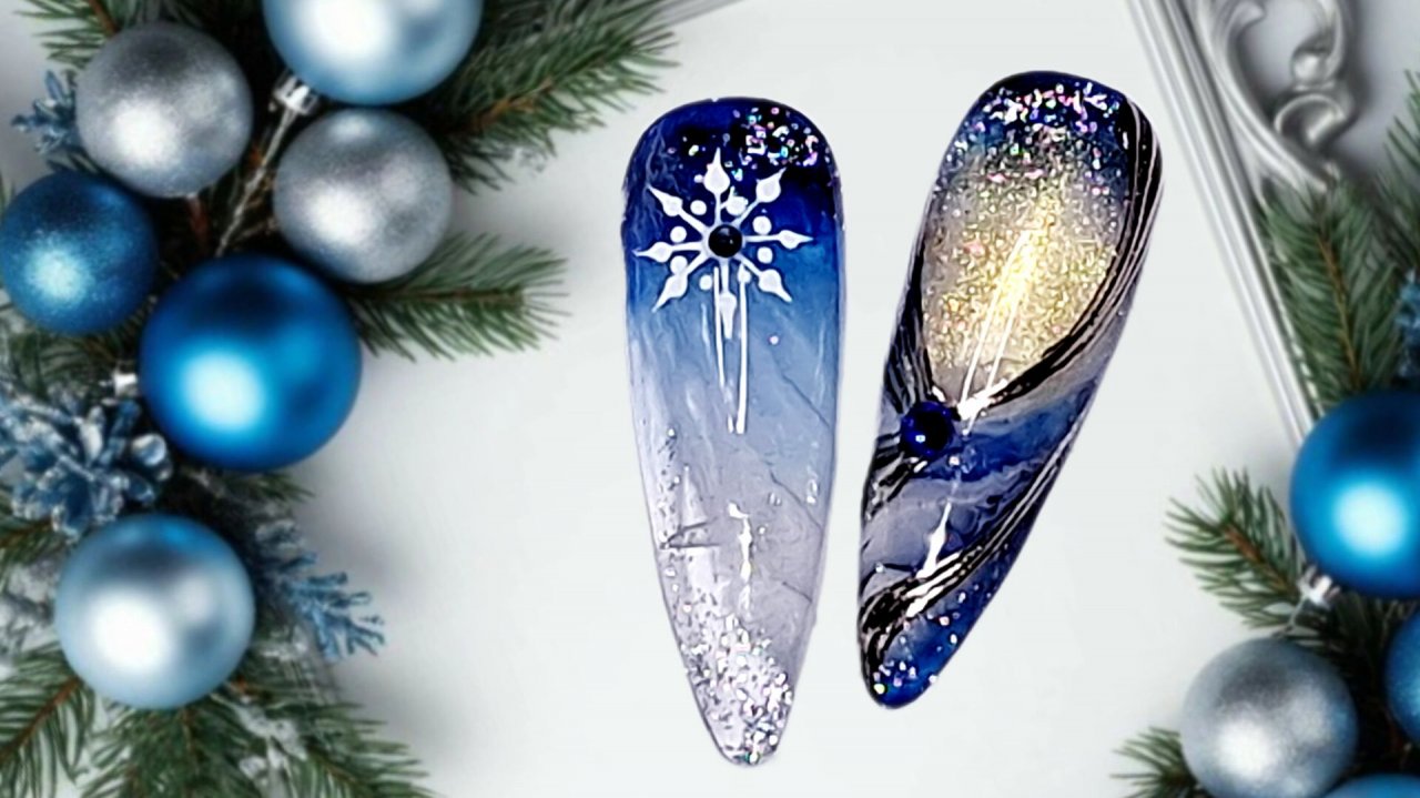 Зимний нейл-арт к Новому году. МК смотреть онлайн