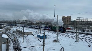 Паровоз «Генерал» П36-0096 с «Поездом Деда Мороза» в Челябинске, декабрь 2025 года