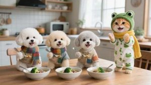 Котенок Джинджер и мама-кошка не могут не обратить внимания на дрожащих друзей снаружи