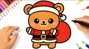 Как легко и пошагово нарисовать НОВОГОДНЕГО Милого Медвежонка Санта-Клауса 🧸🎄🎅