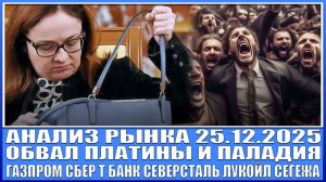 Анализ рынка 25.12 / ОБВАЛ ПЛАТИНЫ И ПАЛЛАДИЯ / Акции Рф жду ниже / Газпром Лукойл Сбер Северсталь