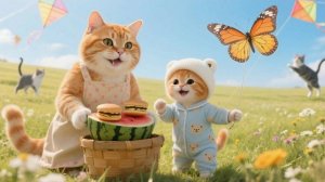 Рыжий котенок обожает запускать воздушных змеев. Мама-Кошка делает таких красивых воздушных змеев