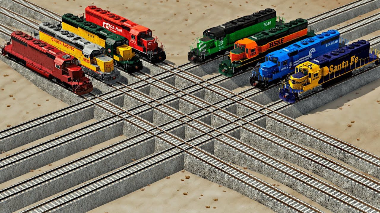 Восемь поездов на ПОЛНОЙ скорости! Ужасный перекресток! смотреть онлайн