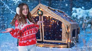 Зимний снежный рождественский кемпинг в моей роскошной надувной палатке. Бушкрафт