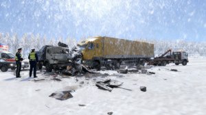 [РП]В ИГРЕ Motor Depot. МАСШТАБНОЕ ДТП НА ЗАСНЕЖЕННОЙ ТРАССЕ: СТОЛКНУЛИСЬ КАМАЗ И ЛЕГКОВУШКА.