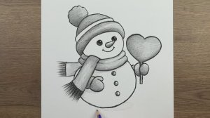 Как нарисовать Милого снеговика с сердцем. Простые рисунки карандашом, пошаговая инструкция