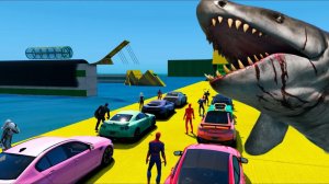 Гонки Машинок в ГТА|СУПЕРГЕРОИ КАТАЮТСЯ НА ТАЧКАХ|МОНСТЫ ПРОТИВ ЧЕЛОВЕКА ПАУКА | КРУТОЙ ТРАМПЛИН 8