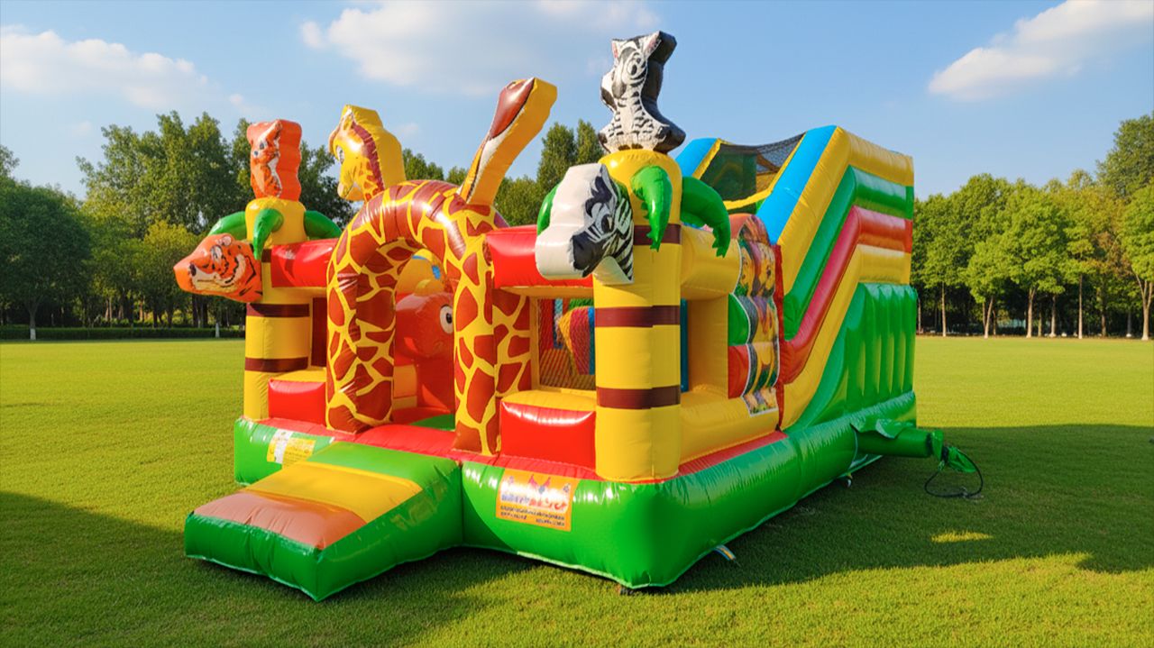Коммерческий надувной батут Сафари-экскурсия, с горкой 5x4x2,8 м смотреть онлайн