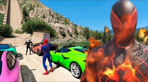 Гонки Машинок в ГТА|СУПЕРГЕРОИ КАТАЮТСЯ НА ТАЧКАХ|МОНСТЫ ПРОТИВ ЧЕЛОВЕКА ПАУКА | КРУТОЙ ТРАМПЛИН 6