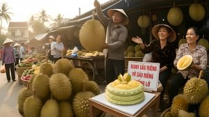 Сбор урожая больших дурианов и продажа на рынке. Готовлю торт из кожуры дуриана. Жизнь во Вьетнаме