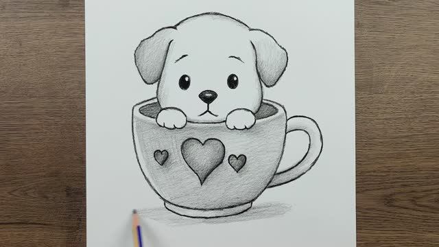 Как нарисовать милую собачку в чашке - Пошаговая инструкция Простые идеи смотреть онлайн