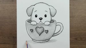 Как нарисовать милую собачку в чашке - Пошаговая инструкция Простые идеи