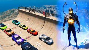 Гонки Машинок в ГТА|СУПЕРГЕРОИ КАТАЮТСЯ НА ТАЧКАХ|МОНСТЫ ПРОТИВ ЧЕЛОВЕКА ПАУКА | КРУТОЙ ТРАМПЛИН 7