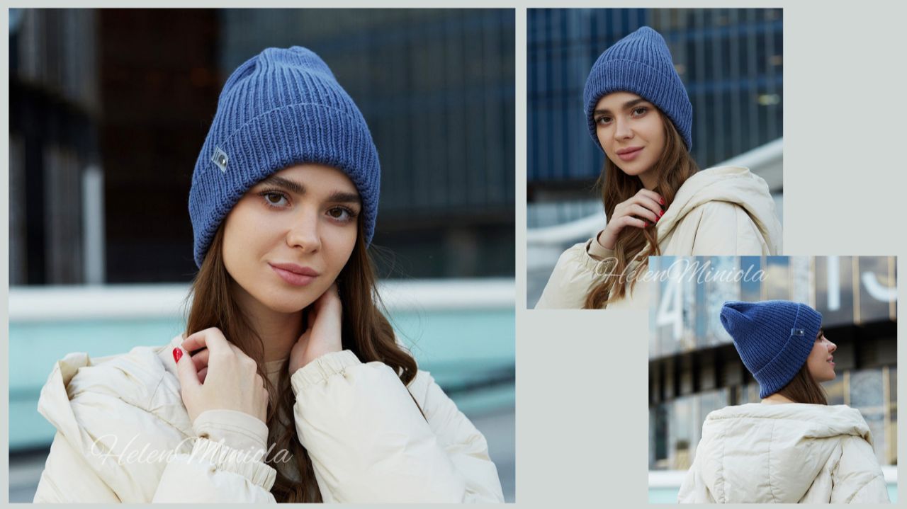 Женская шапка бини с отворотом из мериноса в наличии смотреть онлайн