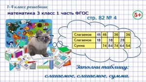 Стр. 82 № 4 заполни таблицу: слагаемое, слагаемое, сумма ГДЗ математика 3 кл 1 часть ФГОС 2023