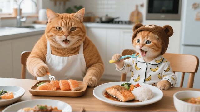 Котенок Джинджер получает лакомство с лососем после того, как случайно помог бедной бабушке-кошке