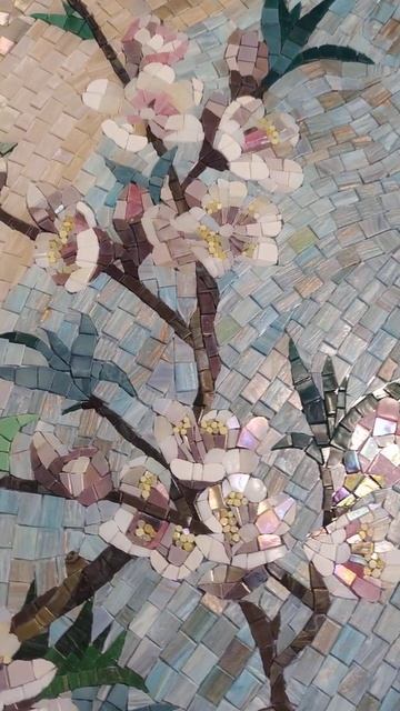 Панно из мозаики для ванной комнаты "Синички".