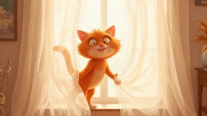 Кот и занавески