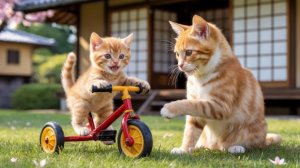 Мама кошка спасает котенка .