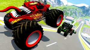 МУЛЬТИКИ ПРО МАШИНКИ Эпические прыжки и столкновения на скоростном монстр-траке Beamng Drive #120