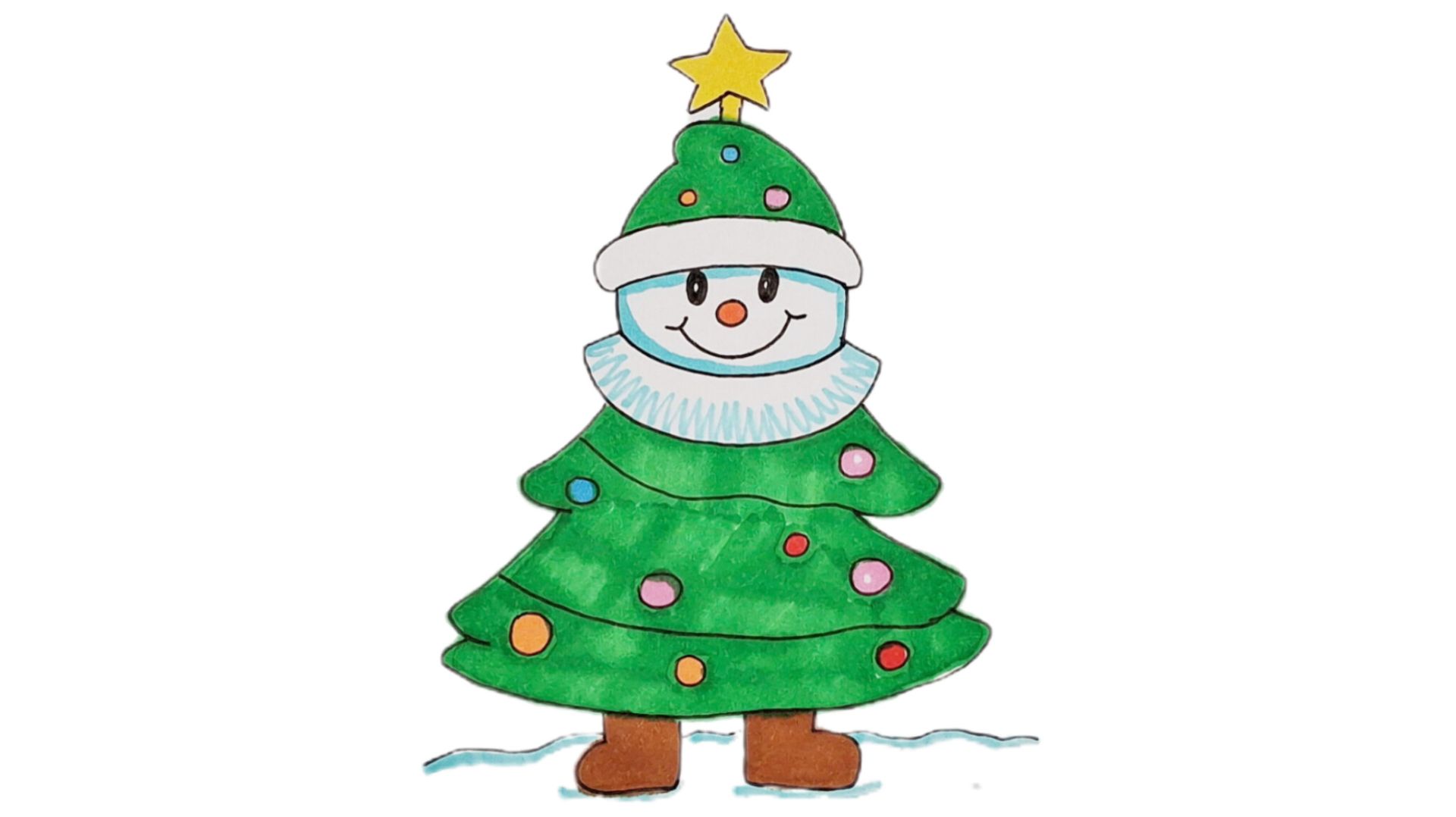 Как нарисовать Снеговика в костюме новогодней Ёлки смотреть онлайн