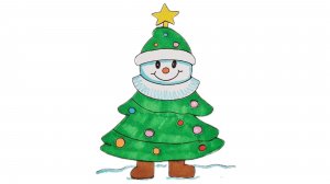 Как нарисовать Снеговика в костюме новогодней Ёлки