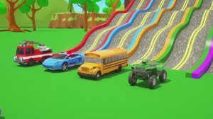 Играем и учим цвета и фигурки Сюрприз Высокая горка Детские мультики про машинки стишки и песни