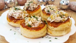 Рецепт необычной закуски к праздничному столу. Тарталетки из слоеного теста. Или рецепт "ВОЛОВАНЫ"