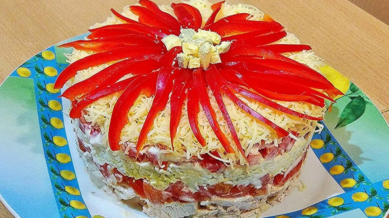 Салат Астра - слоеный салат с курицей смотреть онлайн