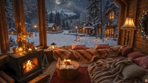🌙🔥 Уютный Рождественский Камин, снег и тихий джазовый вечер