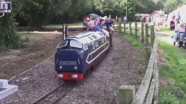 Масштабные модели паровоза и тепловоза возят людей в парке смотреть онлайн