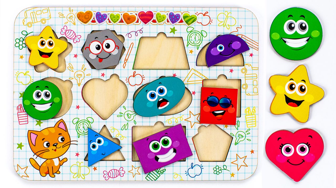 Геометрические Фигуры в Деревянной Подложке. Английские Слова! смотреть онлайн