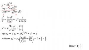Вычисление производной функции, используя предварительное логарифмирование (А8)