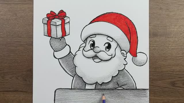 Как нарисовать Деда Мороза, дарящего новогодний подарок, шаг за шагом карандашом 2026 года смотреть онлайн