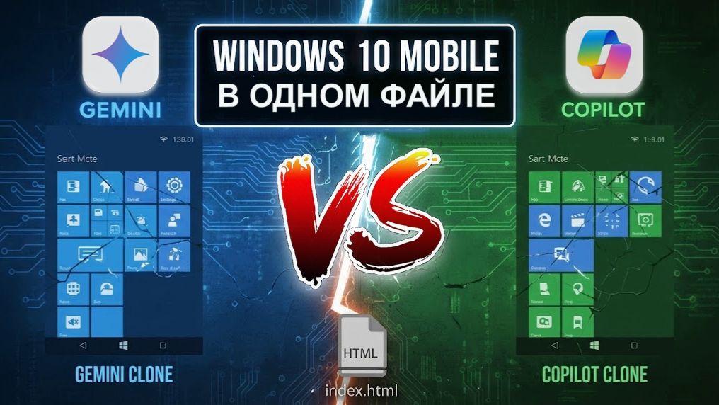 Gemini и Copilot сделали клон Windows 10 Mobile в одном файле HTML, CSS смотреть онлайн