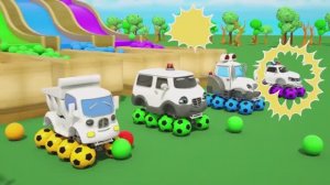 Разноцветные футбольные мячи, веселая игра машинок — Детские мультики про машинки стишки и песенки