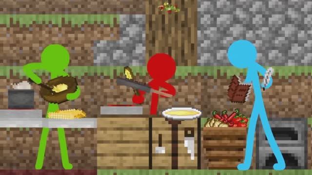 Рисованные человечки проходят курсы кулинарии в Minecraft