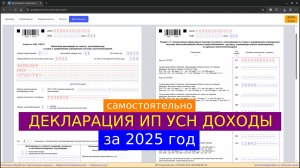 Декларация УСН за 2025 год для ИП Доходы без сотрудников - самостоятельное заполнение