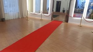 Красная дорожка и золотые столбики с красным канатом на мероприятие