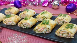 Яичные рулетики с крабовыми палочками. Закуска на новогодний стол