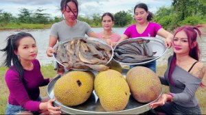 Изумительный рецепт приготовления джекфрута с рыбой в моей деревне. Кухня Азии