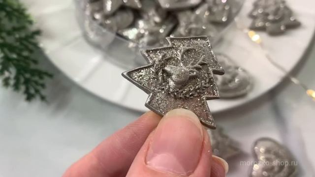 Набор для декорирования НОВОГОДНЯЯ РОМАНТИКА на липучках, полистоун, серебряный, 24 шт., 22-1190