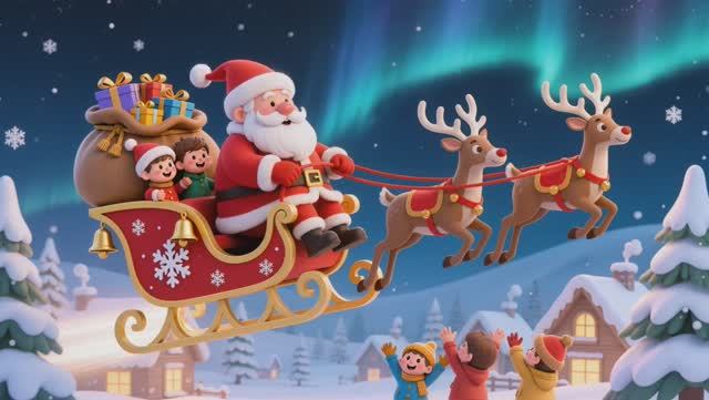 Дед Мороз на санях 🎅 Анимация для детей ☃ смотреть онлайн